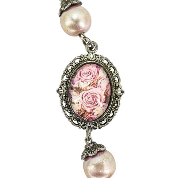 Vintage Large Display Ceremonial Ornate Rosary Faux Pearl & Crackle Glass Beads - Picture 8 of 10